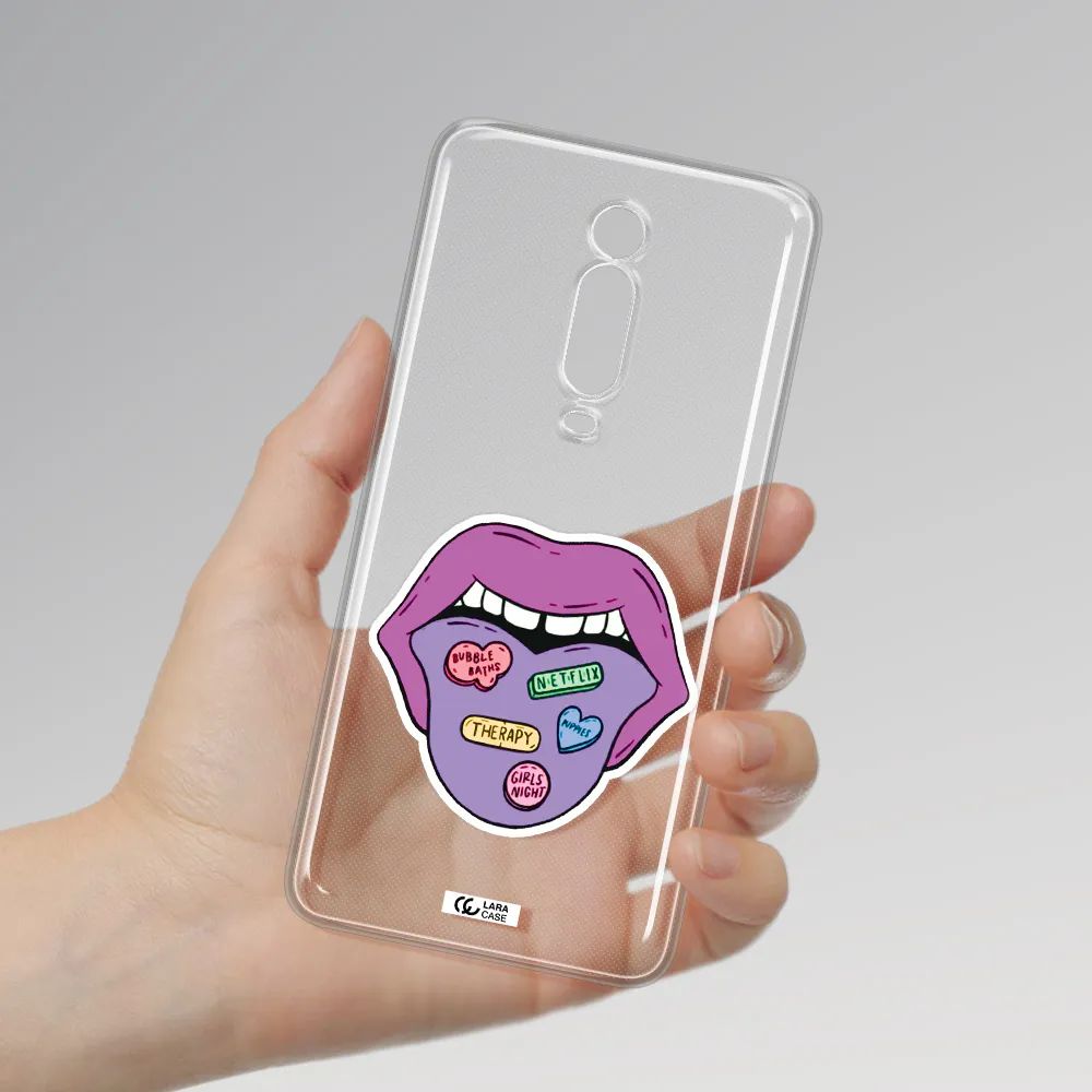 a purple lips with different colored hearts on it Xiaomi Mi 9T Clear TPU Case