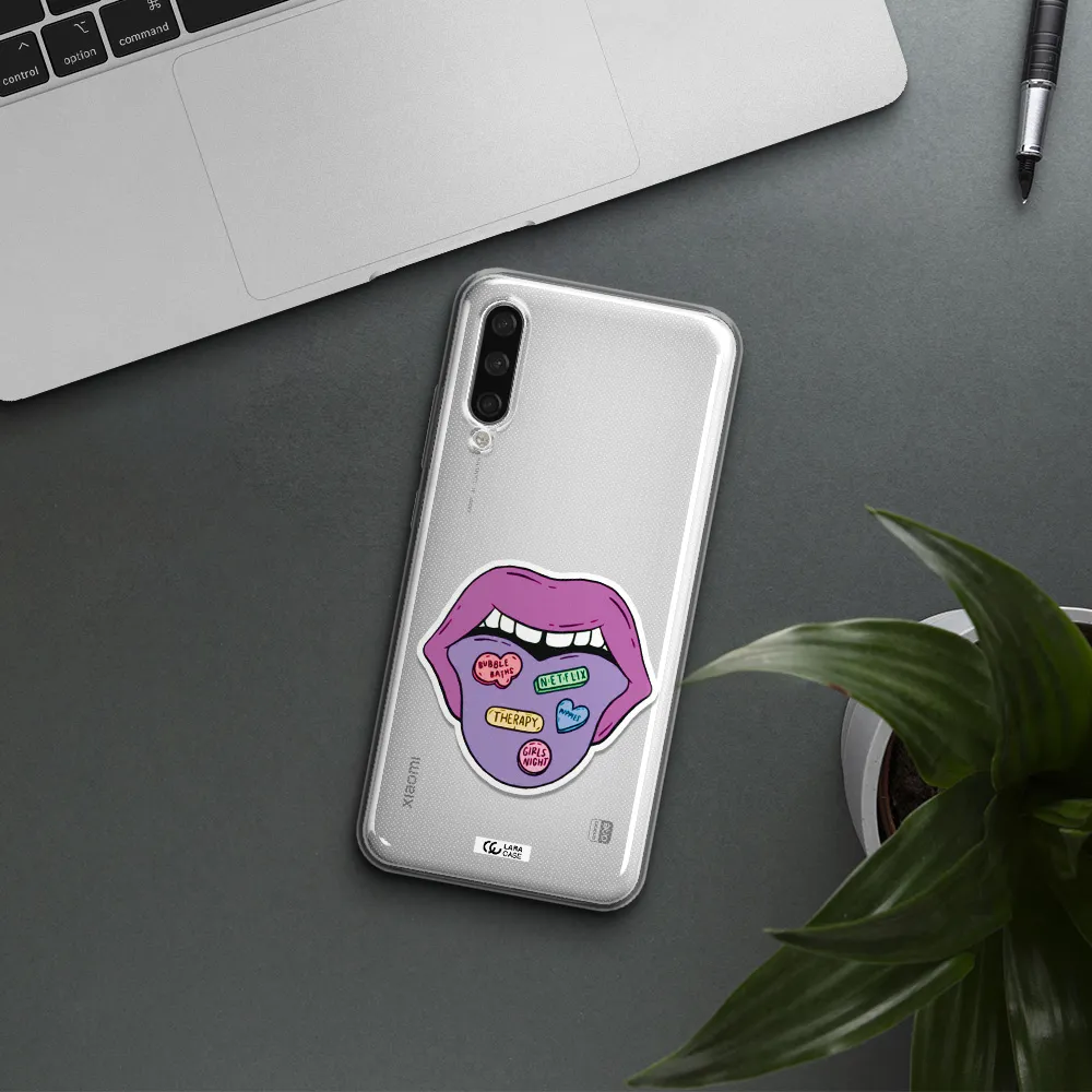 A Purple Lips With Different Colored Hearts On It Xiaomi Mi A3 Clear Tpu Case