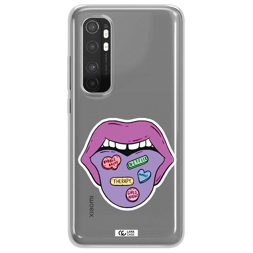 a purple lips with different colored hearts on it Xiaomi Mi Note 10 Lite Clear TPU Case