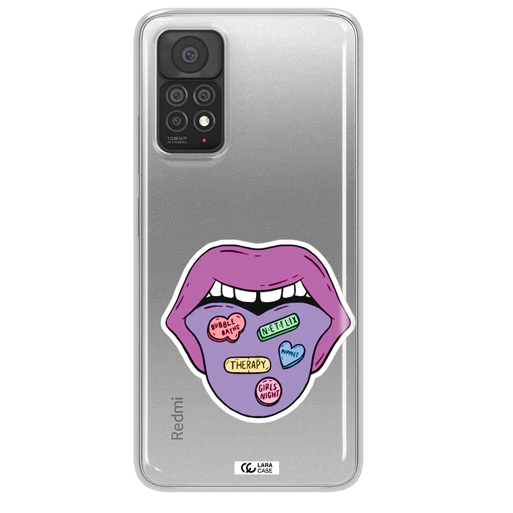 a purple lips with different colored hearts on it Xiaomi Note 11 Pro Clear TPU Case