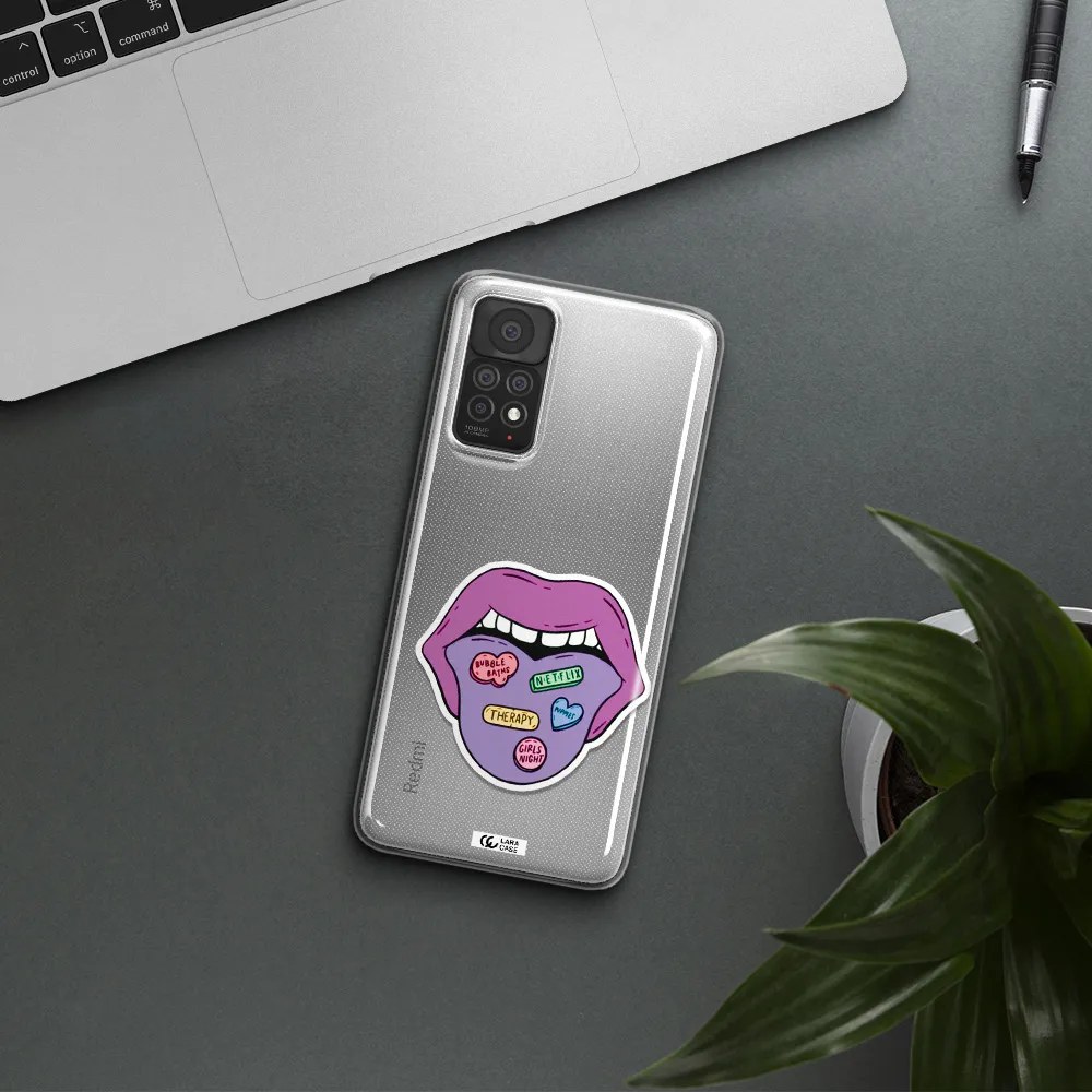 a purple lips with different colored hearts on it Xiaomi Note 11 Pro Clear TPU Case