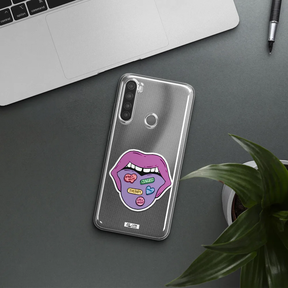 a purple lips with different colored hearts on it Xiaomi Note 8 Clear TPU Case