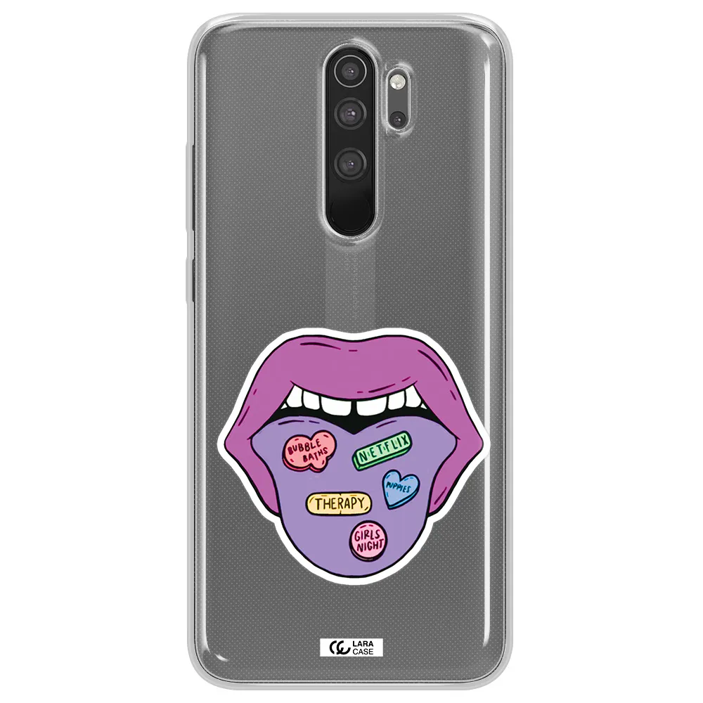 a purple lips with different colored hearts on it Xiaomi Note 8 Pro Clear TPU Case