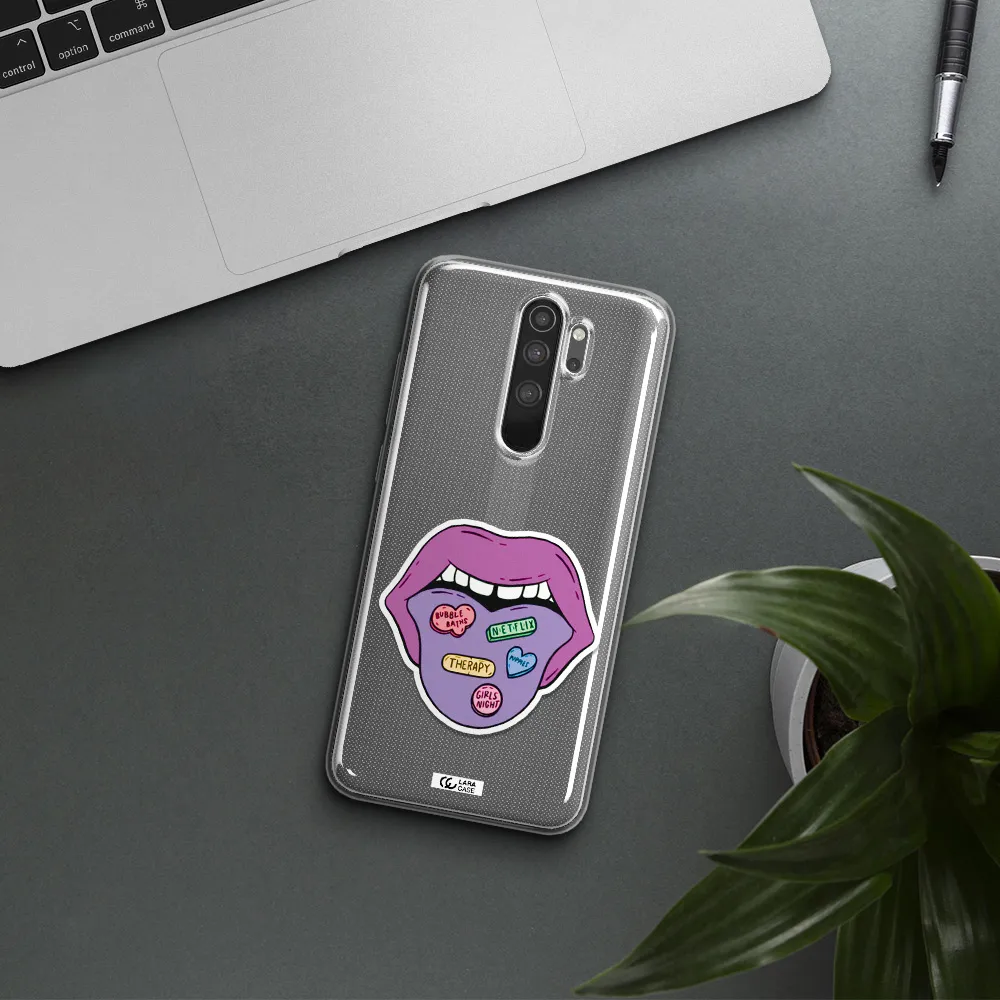 a purple lips with different colored hearts on it Xiaomi Note 8 Pro Clear TPU Case