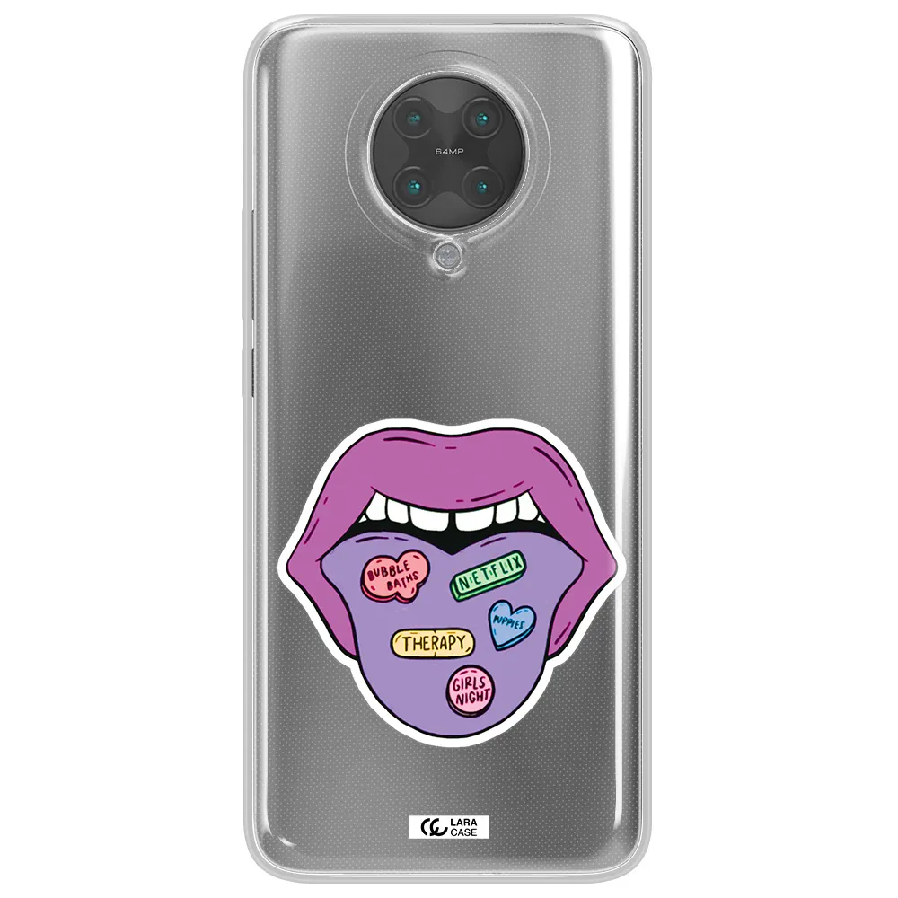 a purple lips with different colored hearts on it Xiaomi Poco F2 Pro Clear TPU Case