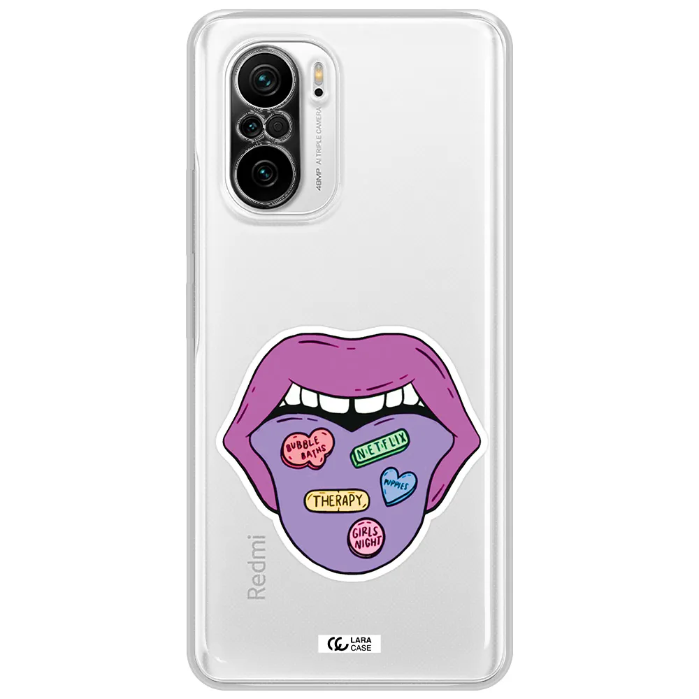 A Purple Lips With Different Colored Hearts On It Xiaomi Poco F3 Clear Tpu Case