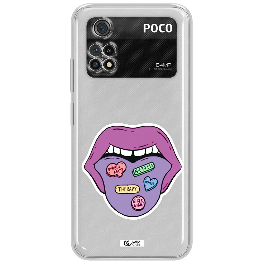 A Purple Lips With Different Colored Hearts On It Xiaomi Poco M4 Pro 4G Clear Tpu Case
