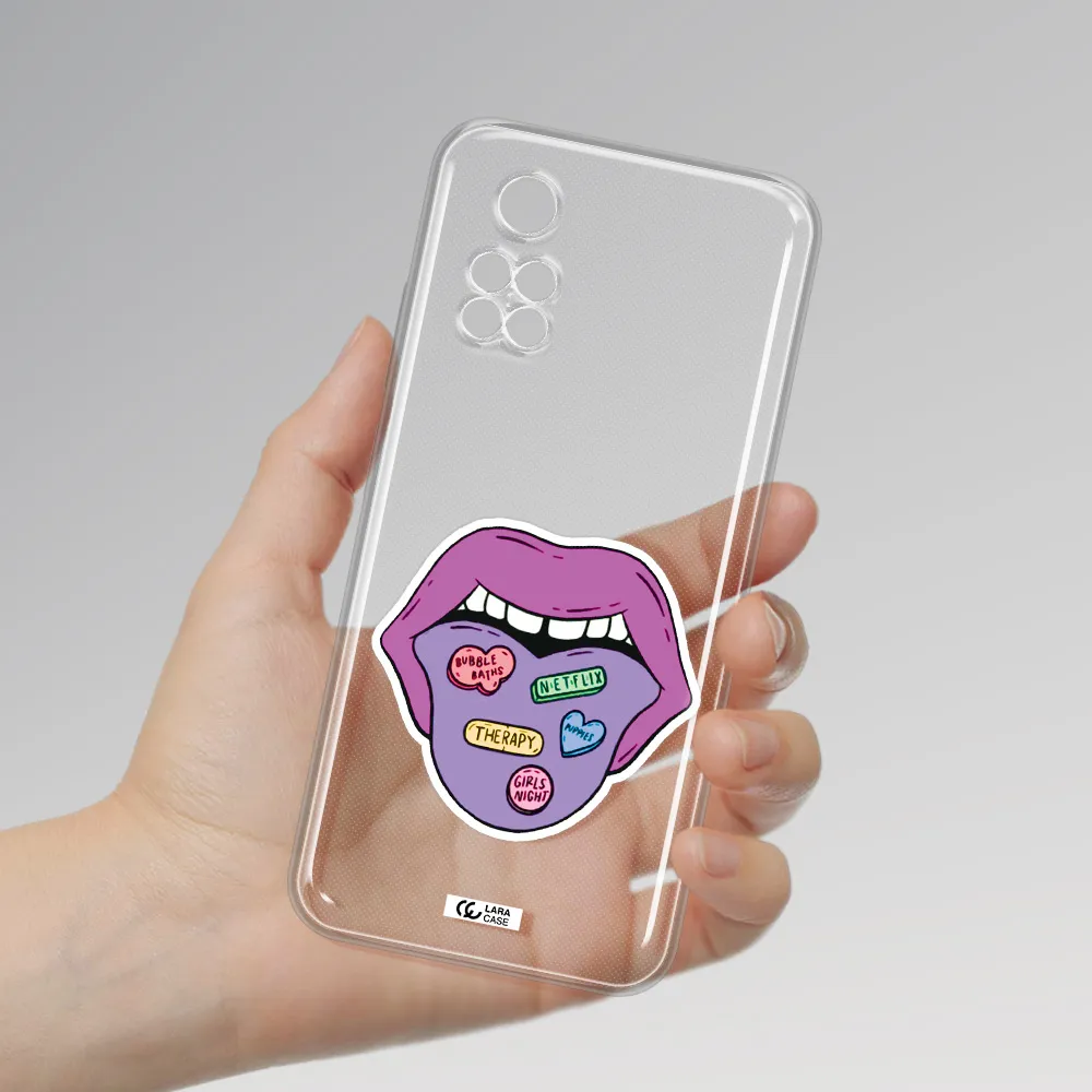 A Purple Lips With Different Colored Hearts On It Xiaomi Poco M4 Pro 4G Clear Tpu Case