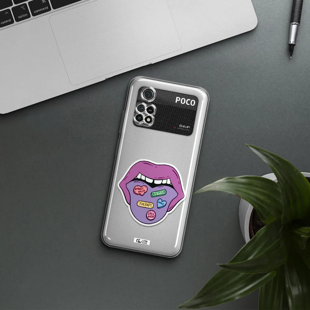 A Purple Lips With Different Colored Hearts On It Xiaomi Poco M4 Pro 4G Clear Tpu Case