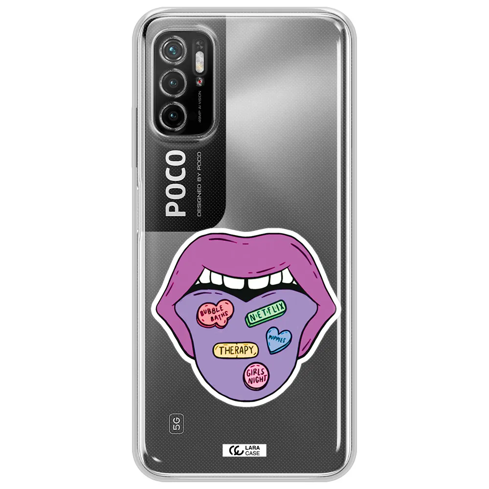 A Purple Lips With Different Colored Hearts On It Xiaomi Poco M4 Pro 5G Clear Tpu Case