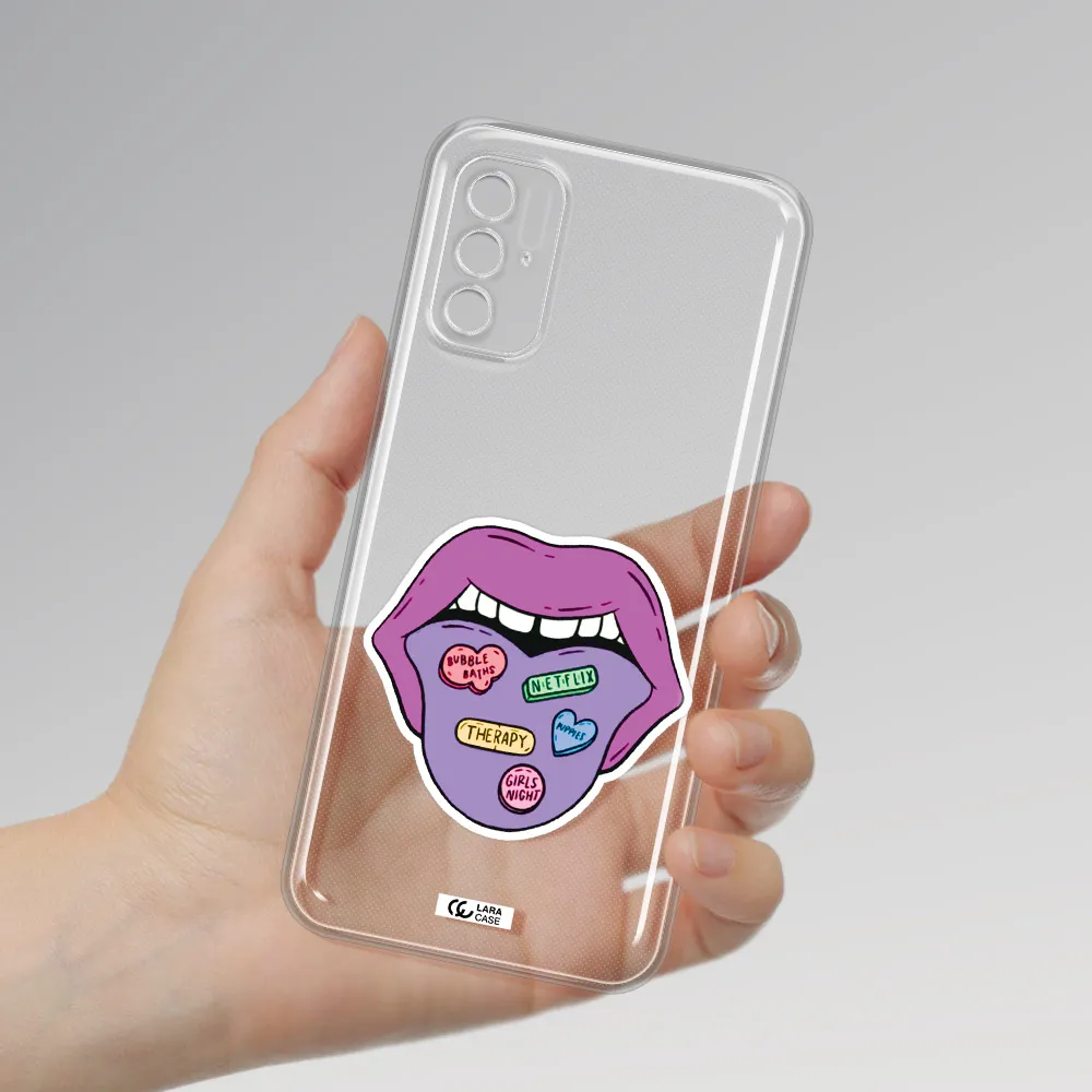 A Purple Lips With Different Colored Hearts On It Xiaomi Poco M4 Pro 5G Clear Tpu Case