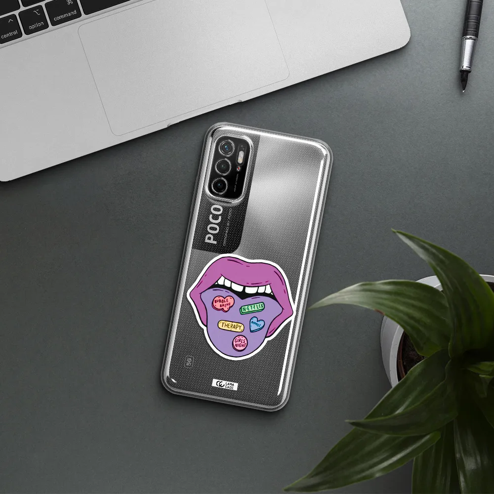 A Purple Lips With Different Colored Hearts On It Xiaomi Poco M4 Pro 5G Clear Tpu Case