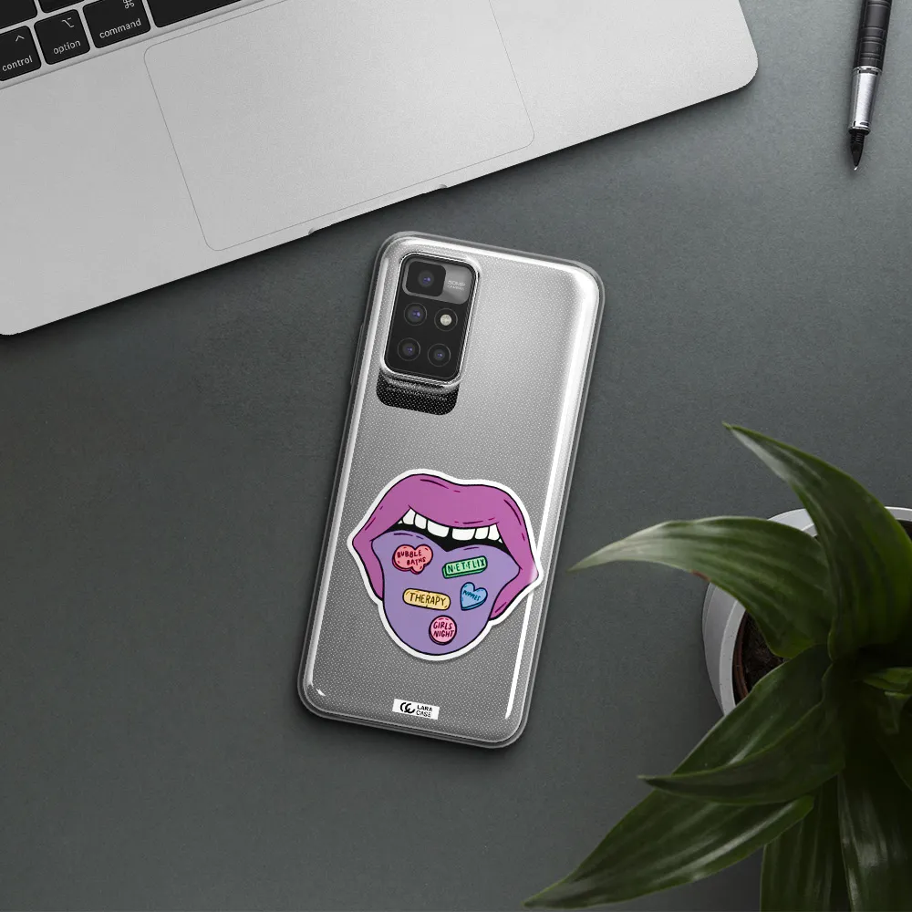 a purple lips with different colored hearts on it Xiaomi Redmi 10 Clear TPU Case