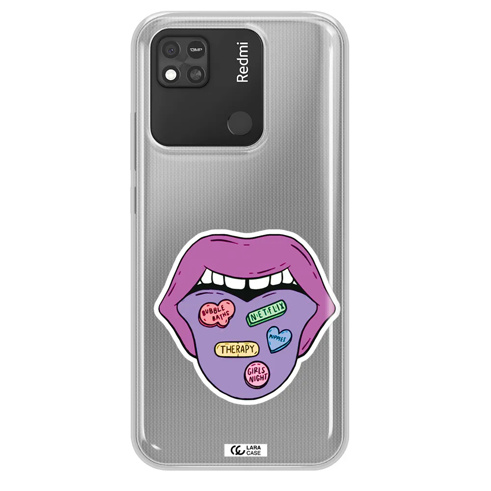 a purple lips with different colored hearts on it Xiaomi Redmi 10A Clear TPU Case