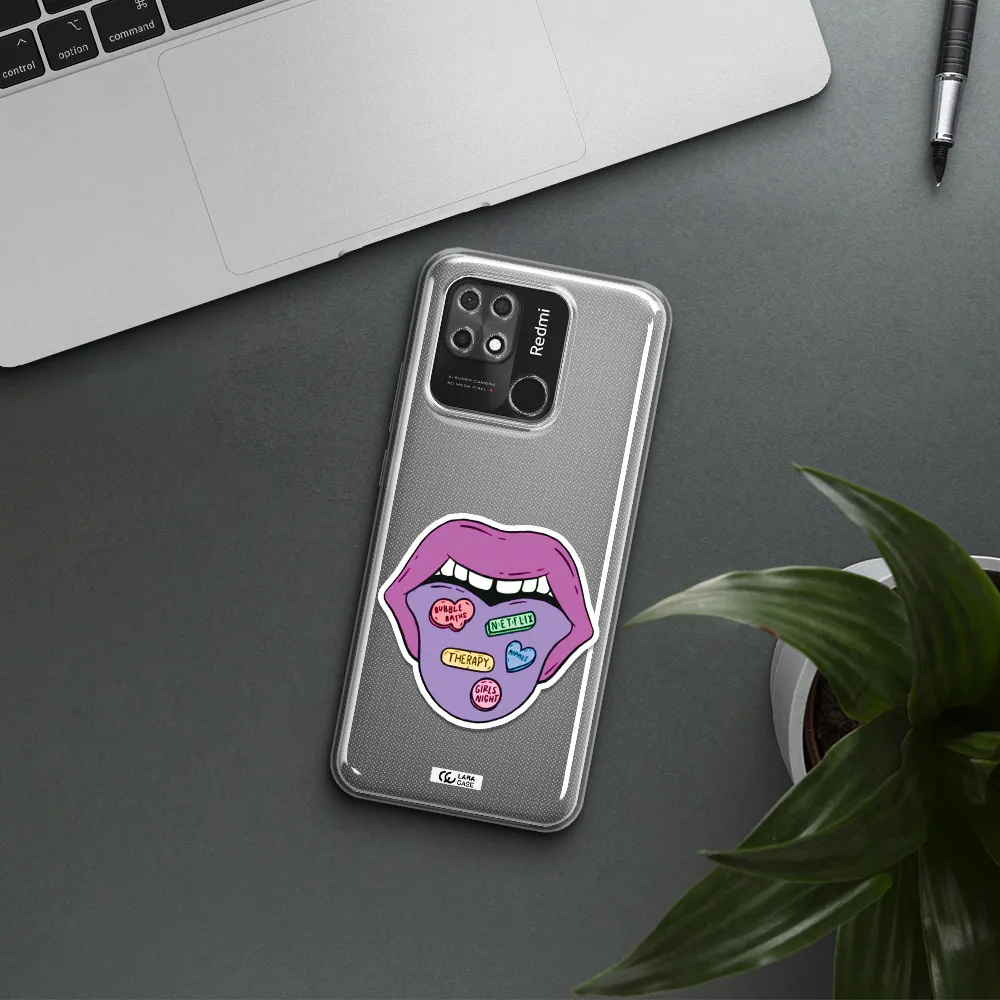 a purple lips with different colored hearts on it Xiaomi Redmi 10C Clear TPU Case