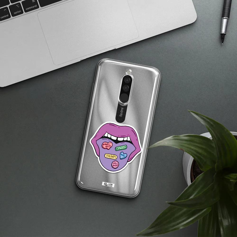 A Purple Lips With Different Colored Hearts On It Xiaomi Redmi 8 Clear Tpu Case