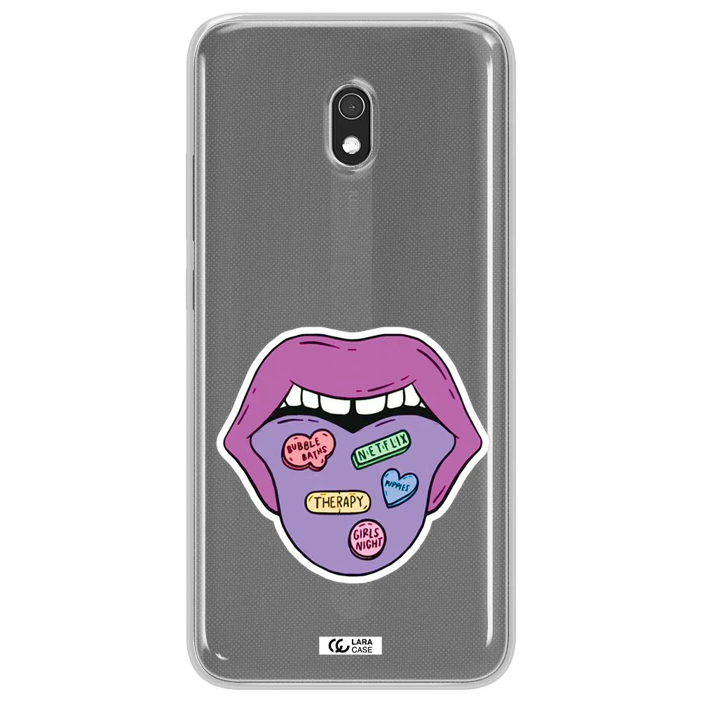 a purple lips with different colored hearts on it Xiaomi Redmi 8A Clear TPU Case