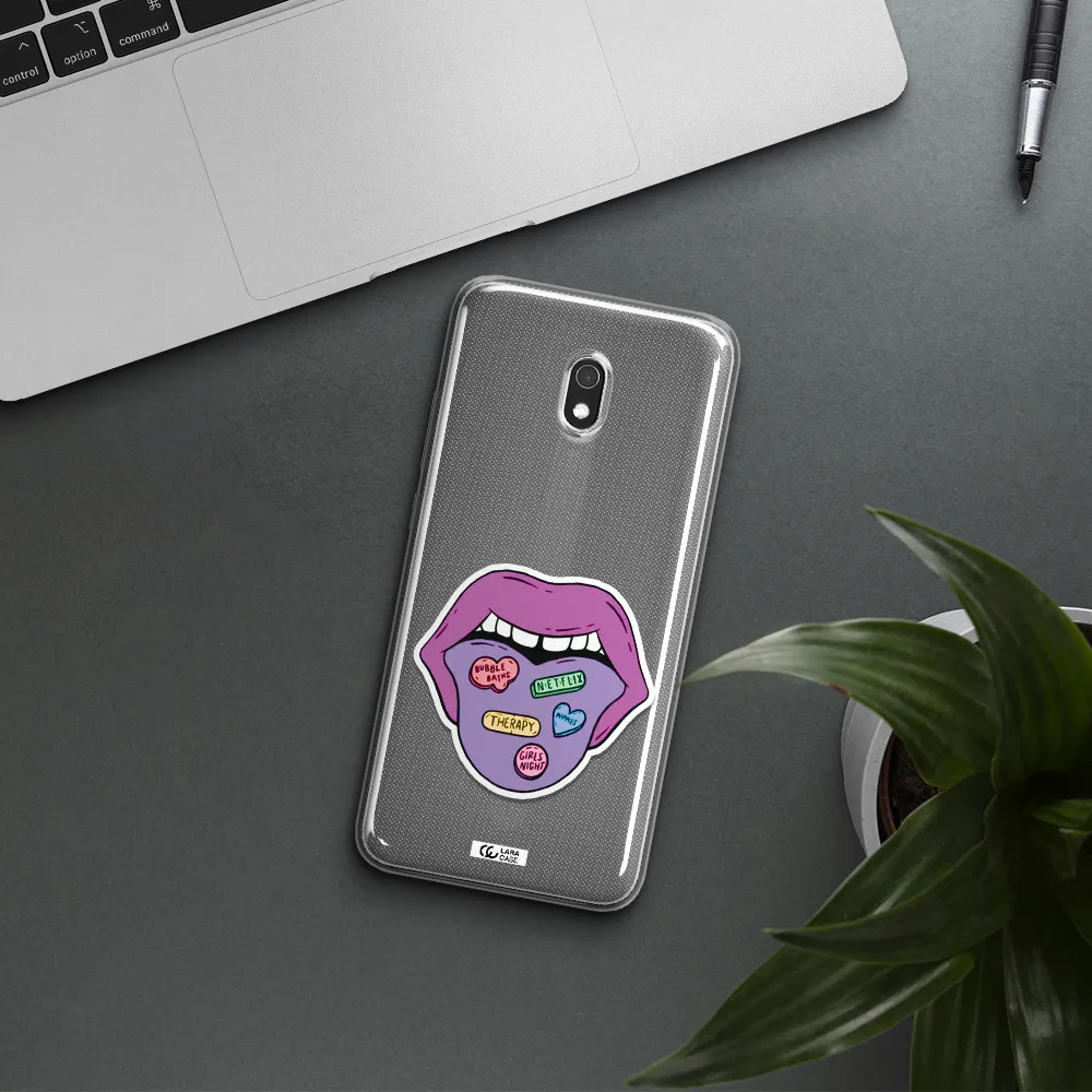 a purple lips with different colored hearts on it Xiaomi Redmi 8A Clear TPU Case
