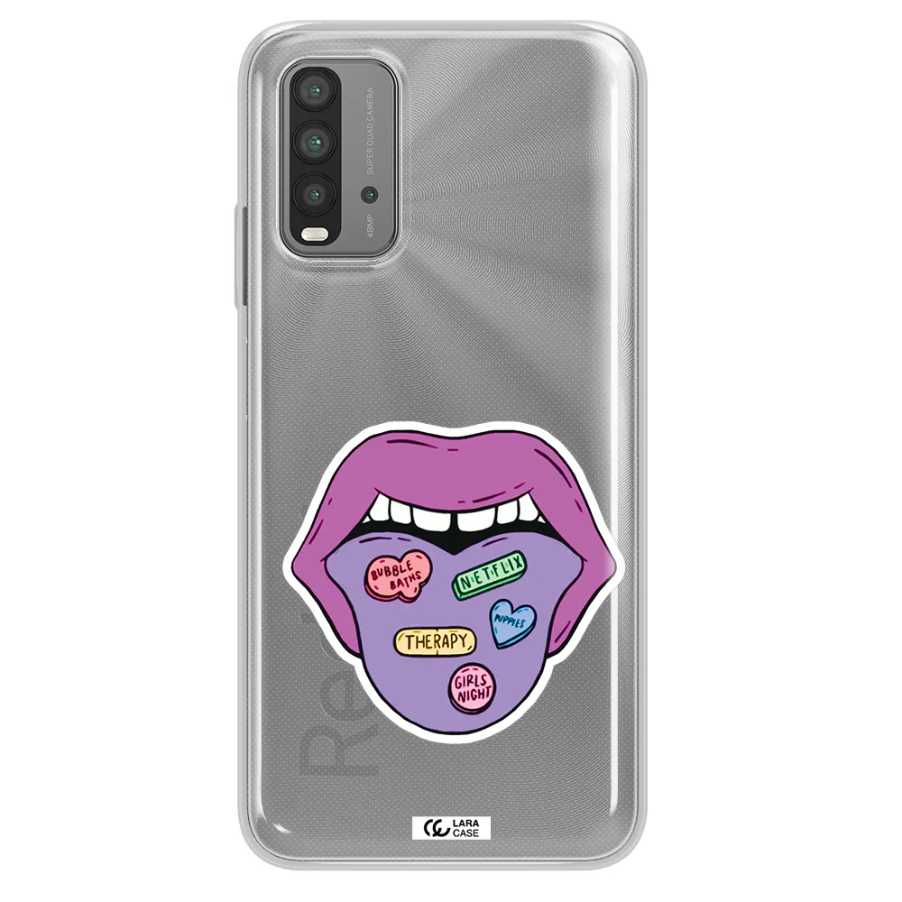 a purple lips with different colored hearts on it Xiaomi Redmi 9T Clear TPU Case