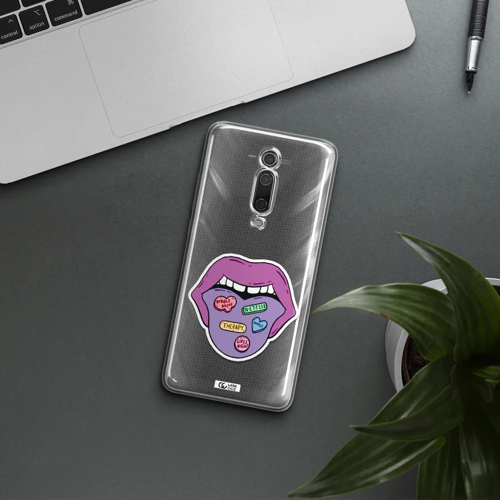 A Purple Lips With Different Colored Hearts On It Xiaomi Redmi K20 Clear Tpu Case