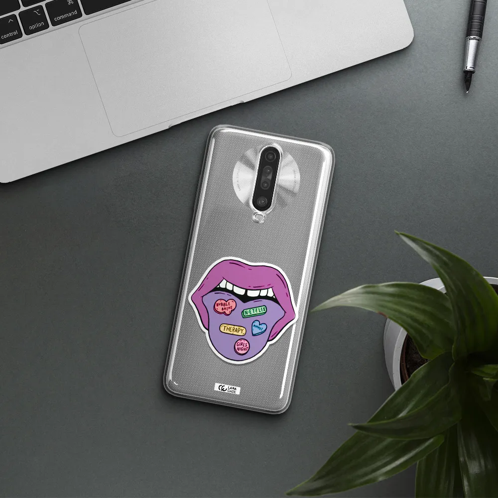 a purple lips with different colored hearts on it Xiaomi Redmi K30 Clear TPU Case