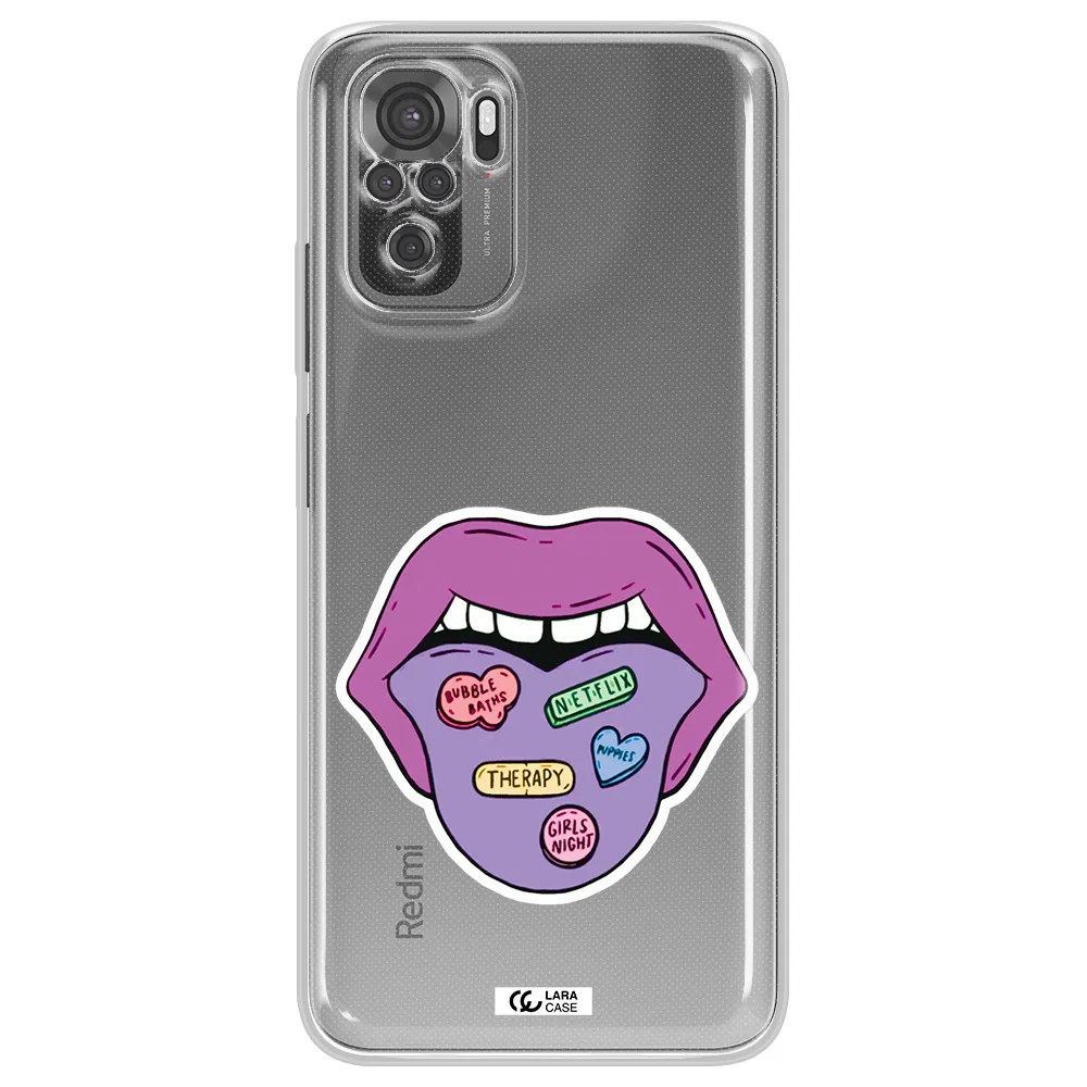 A Purple Lips With Different Colored Hearts On It Xiaomi Redmi Note 10S Clear Tpu Case