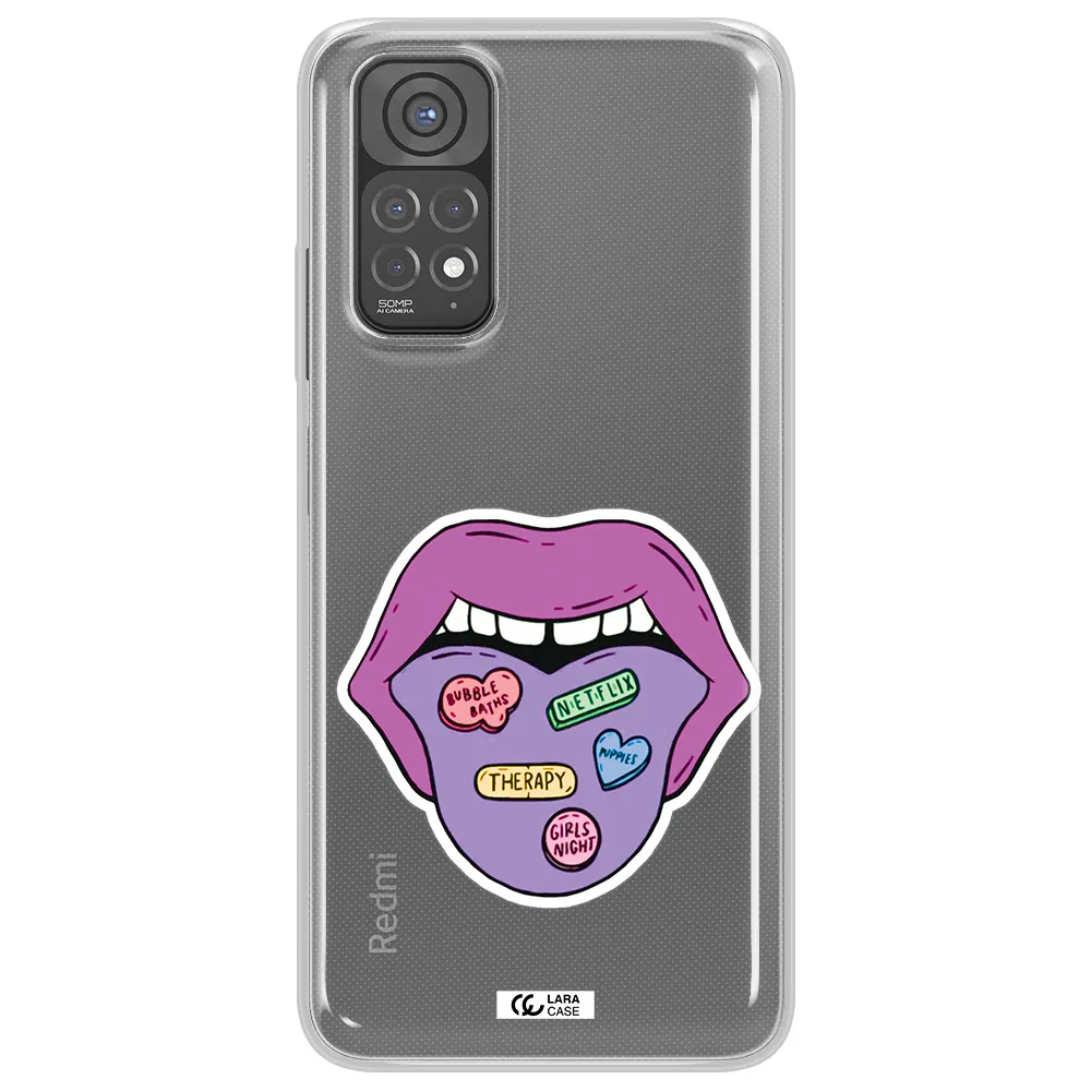 a purple lips with different colored hearts on it Xiaomi Redmi Note 11 Clear TPU Case