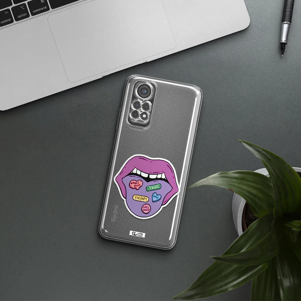 A Purple Lips With Different Colored Hearts On It Xiaomi Redmi Note 11S Clear Tpu Case