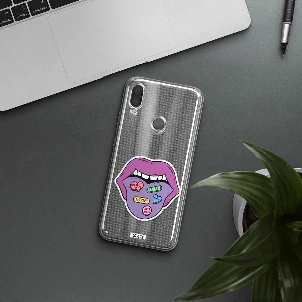 a purple lips with different colored hearts on it Xiaomi Redmi Note 7 Clear TPU Case