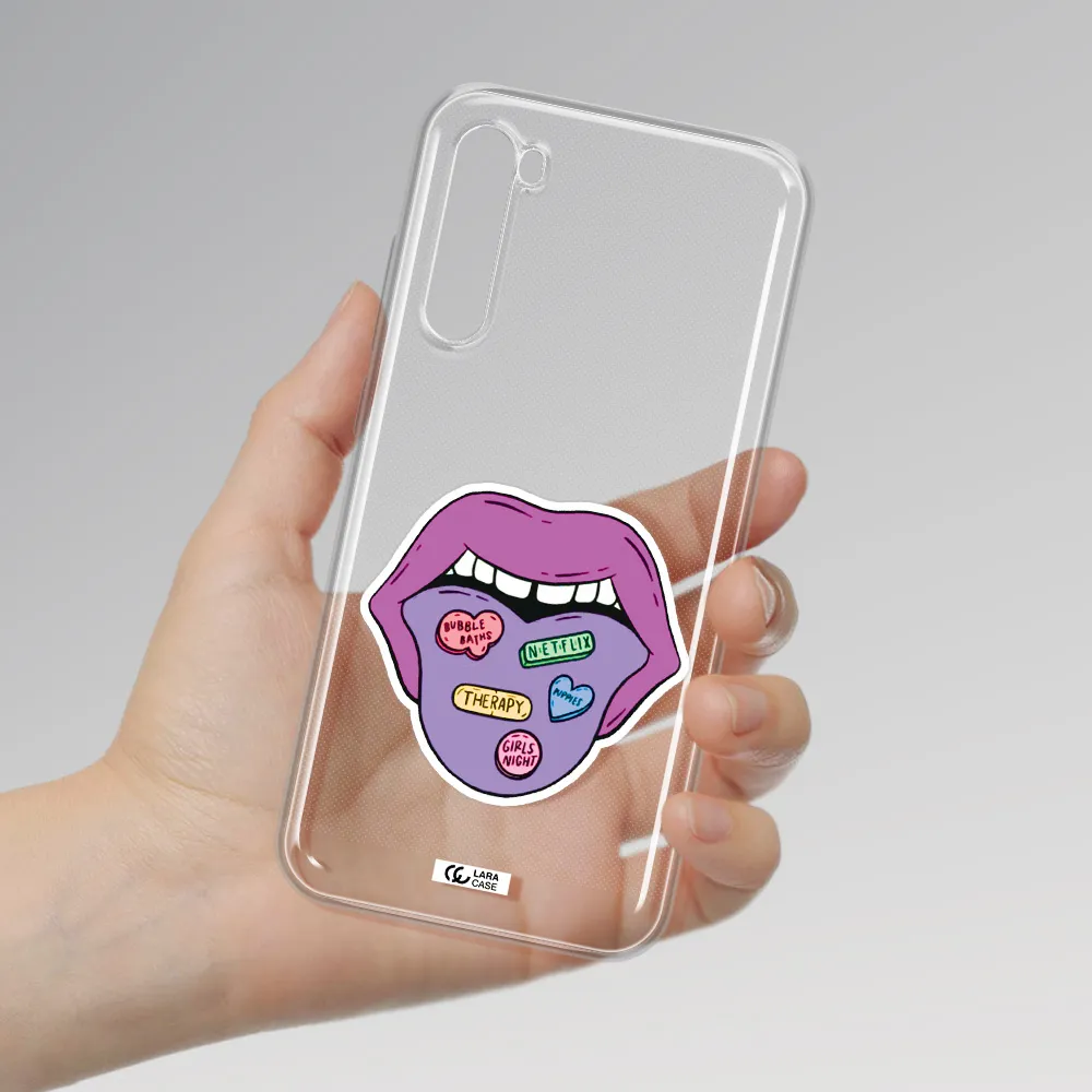 A Purple Lips With Different Colored Hearts On It Xiaomi Redmi Note 8T Clear Tpu Case