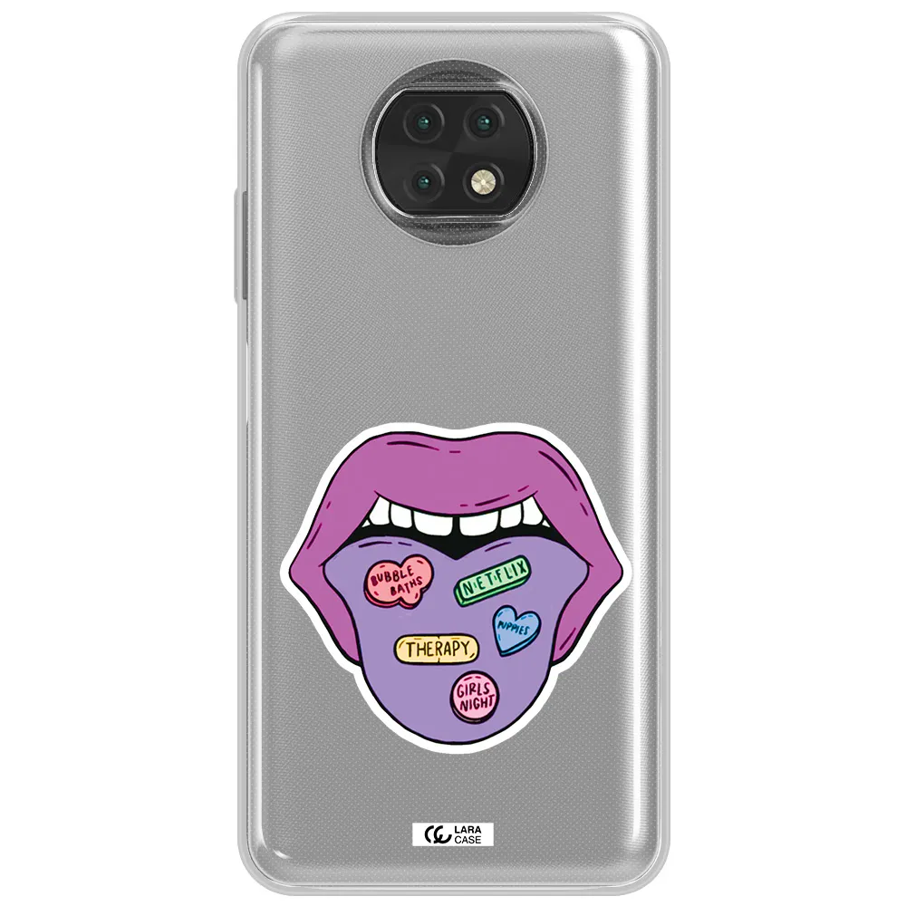 A Purple Lips With Different Colored Hearts On It Xiaomi Redmi Note 9T Clear Tpu Case