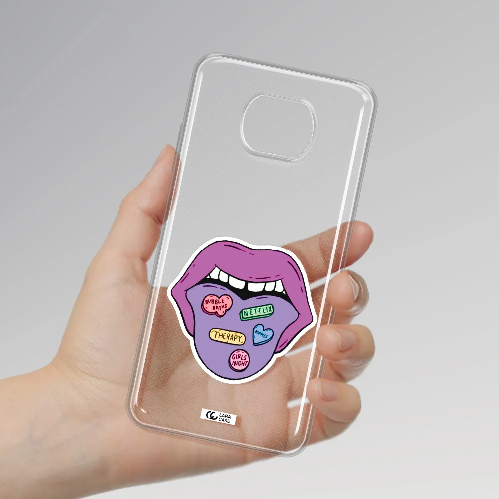 A Purple Lips With Different Colored Hearts On It Xiaomi Redmi Note 9T Clear Tpu Case