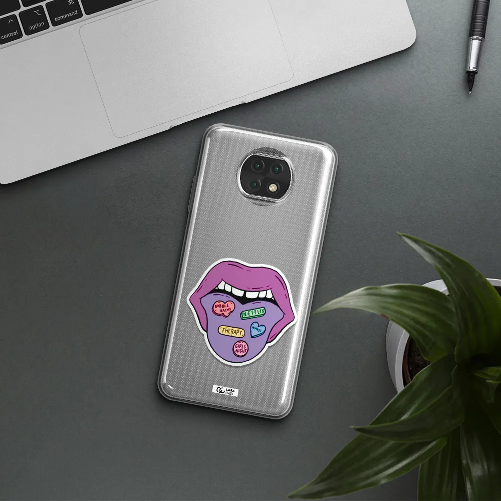 A Purple Lips With Different Colored Hearts On It Xiaomi Redmi Note 9T Clear Tpu Case