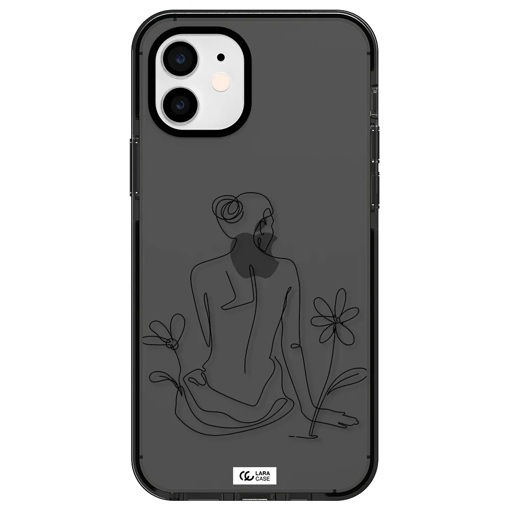 a woman sitting on a flower Apple iPhone 11 impact Smoke Black Case