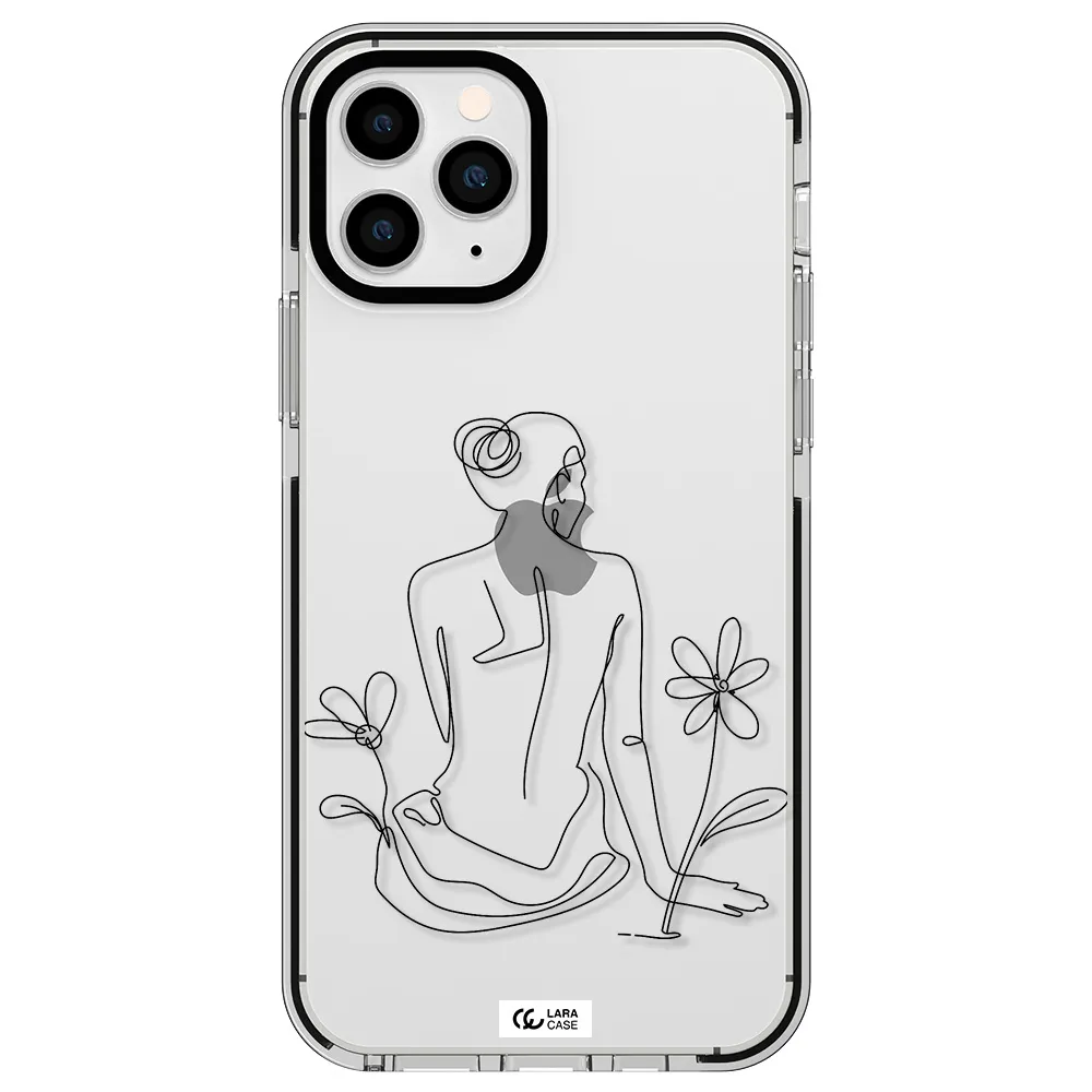 a woman sitting on a flower Apple iPhone 11 pro impact black border Case