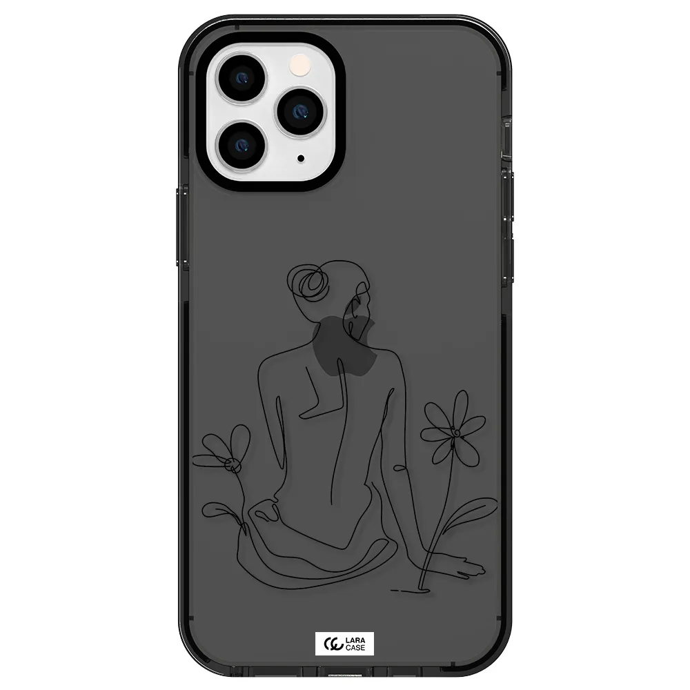 a woman sitting on a flower Apple iPhone 11 pro impact Smoke Black Case
