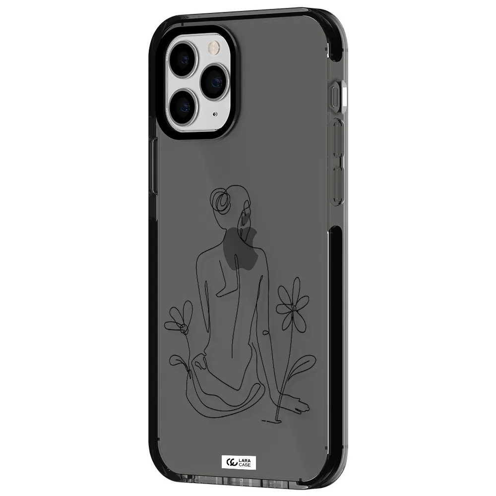 a woman sitting on a flower Apple iPhone 11 pro max impact Smoke Black Case
