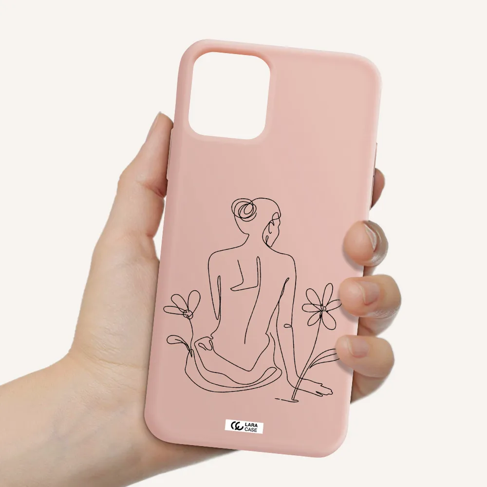 a woman sitting on a flower Apple iPhone 11 pro max Silicone pastel pink Case
