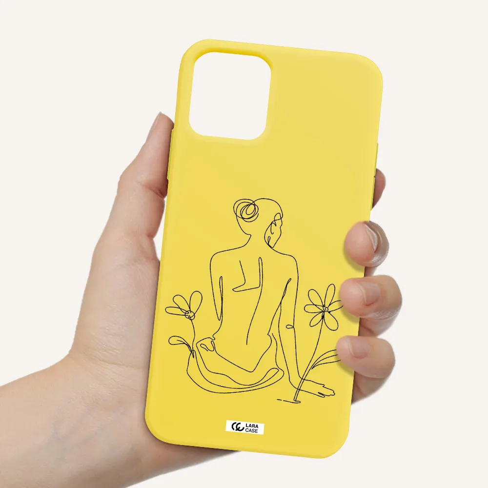 a woman sitting on a flower Apple iPhone 11 pro Silicone canary yellow Case