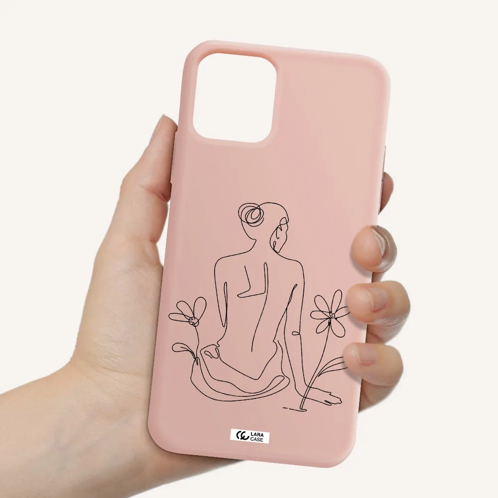 a woman sitting on a flower Apple iPhone 11 pro Silicone pastel pink Case