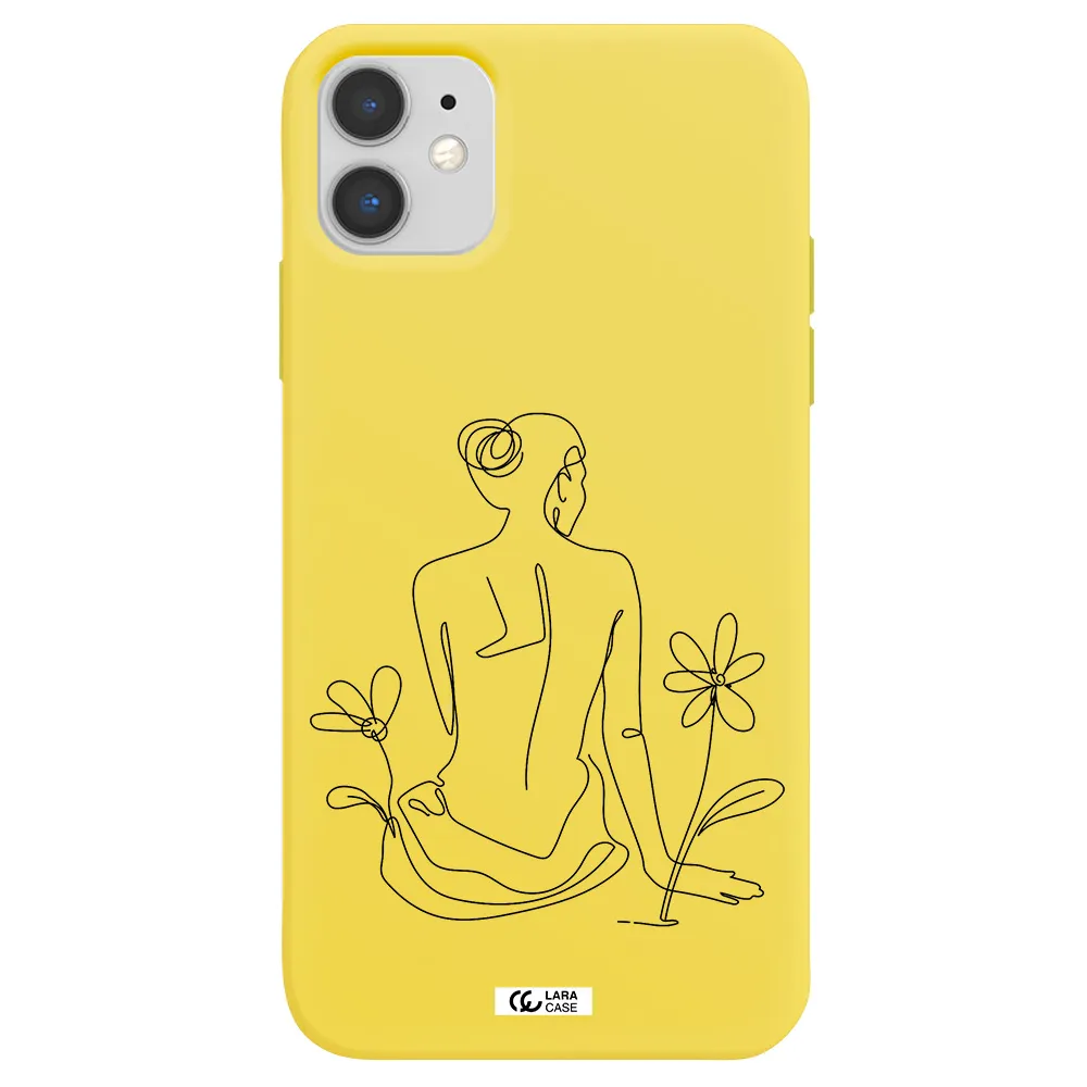 a woman sitting on a flower Apple iPhone 11 Silicone canary yellow Case