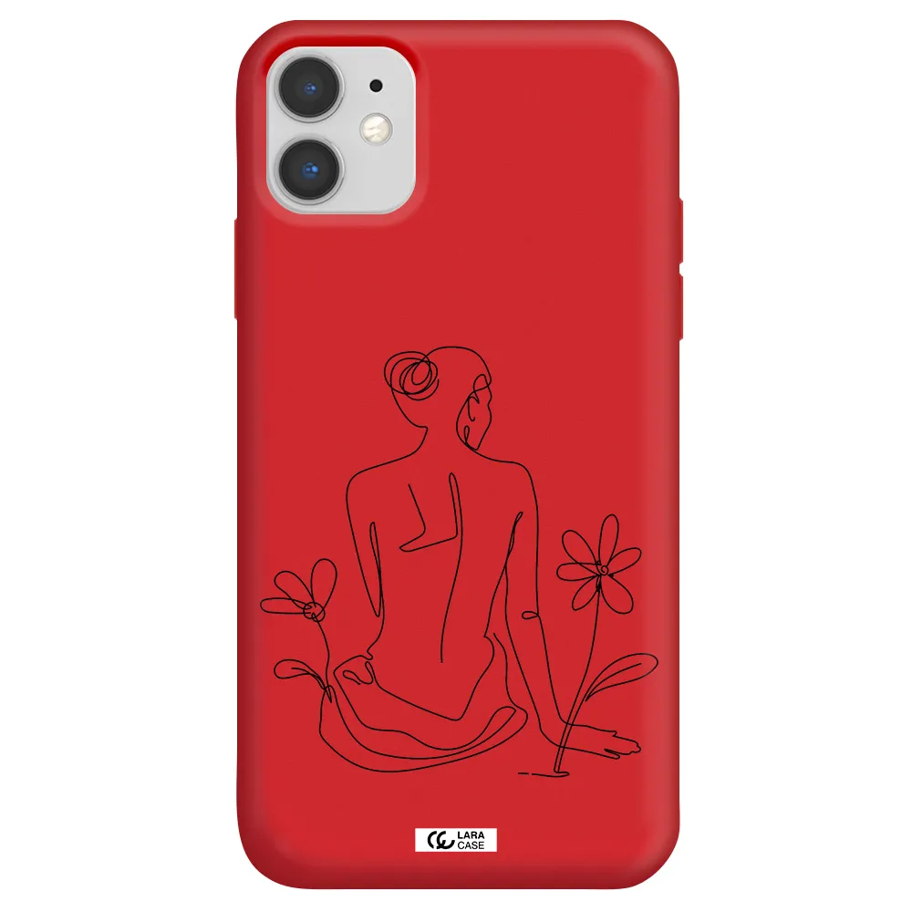 a woman sitting on a flower Apple iPhone 11 Silicone Imperial Red Case