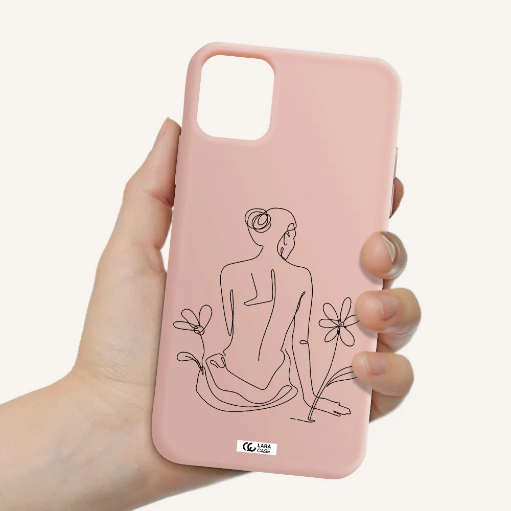 a woman sitting on a flower Apple iPhone 11 Silicone pastel pink Case