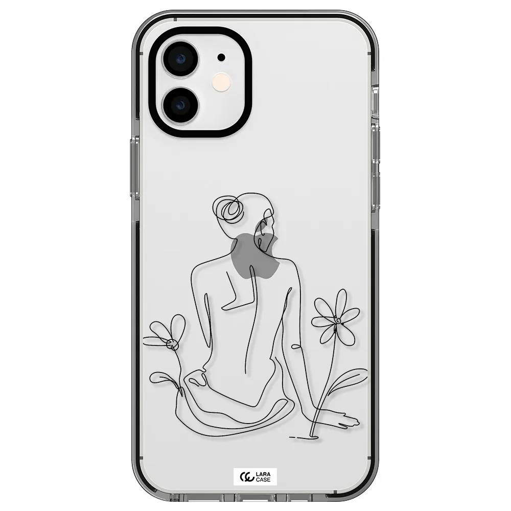 a woman sitting on a flower Apple iPhone 12 impact black border Case