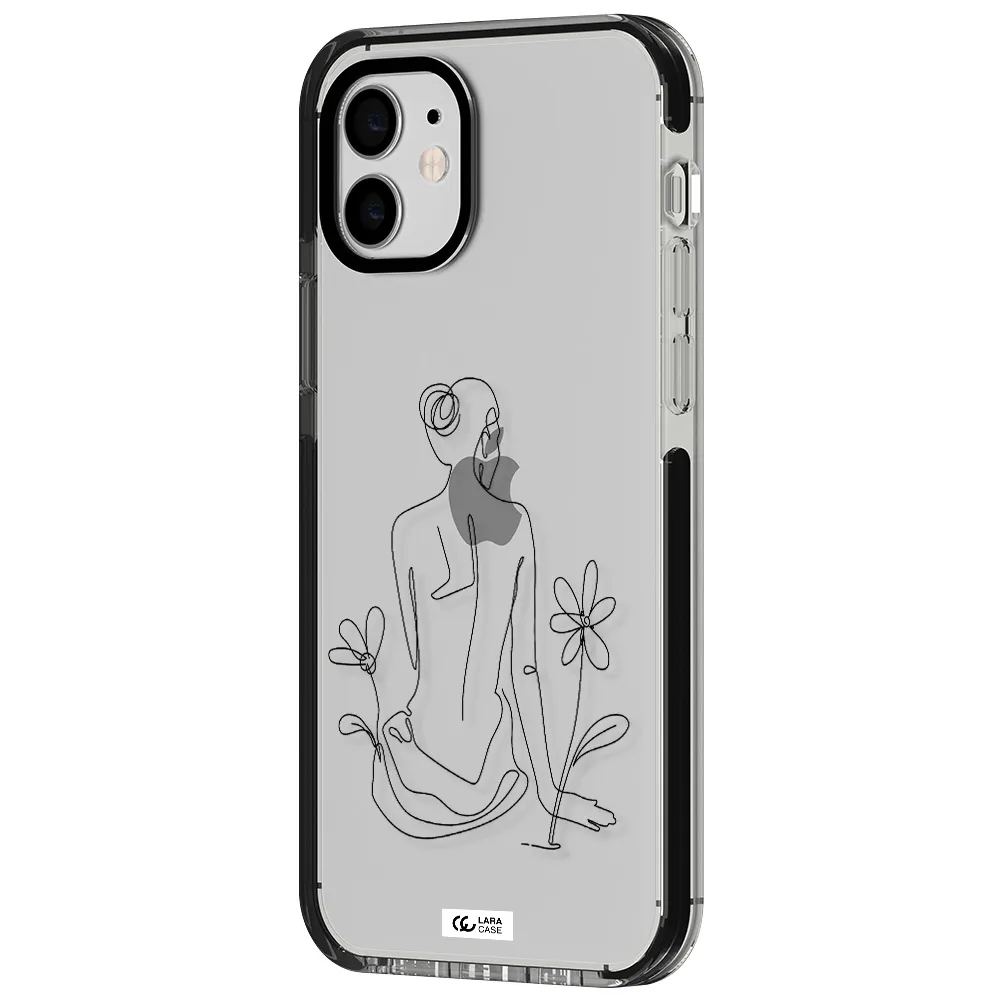 a woman sitting on a flower Apple iPhone 12 impact black border Case