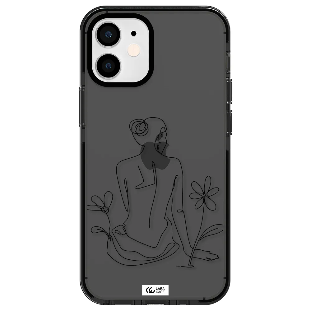 a woman sitting on a flower Apple iPhone 12 mini impact Smoke Black Case