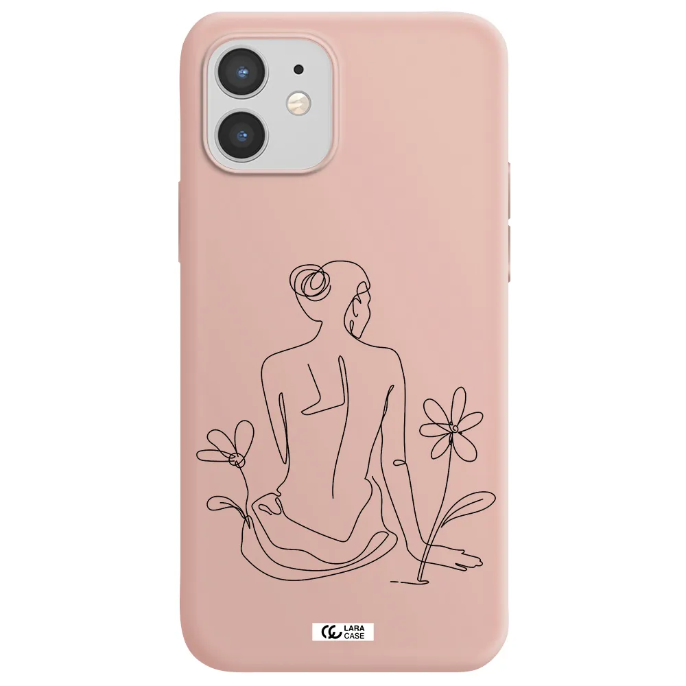 a woman sitting on a flower Apple iPhone 12 mini Silicone pastel pink Case