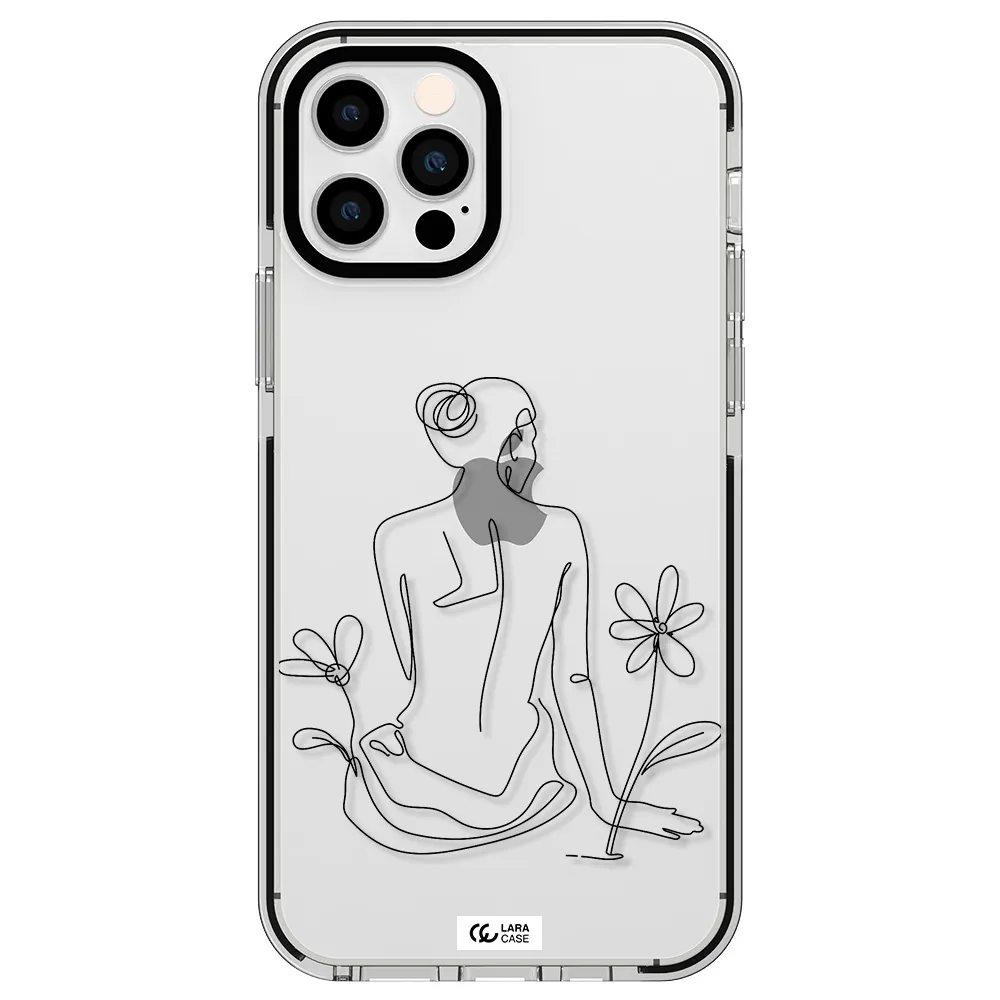 a woman sitting on a flower Apple iPhone 12 pro impact black border Case