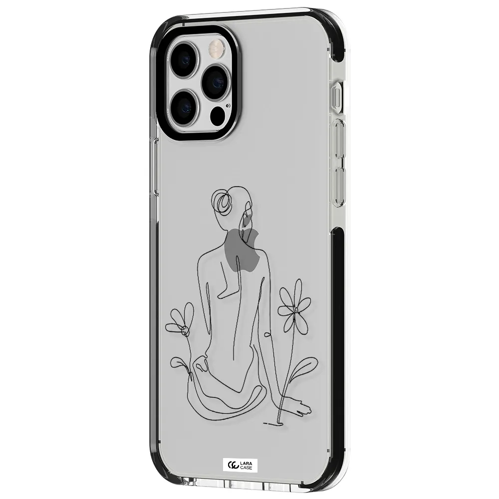 a woman sitting on a flower Apple iPhone 12 pro impact black border Case