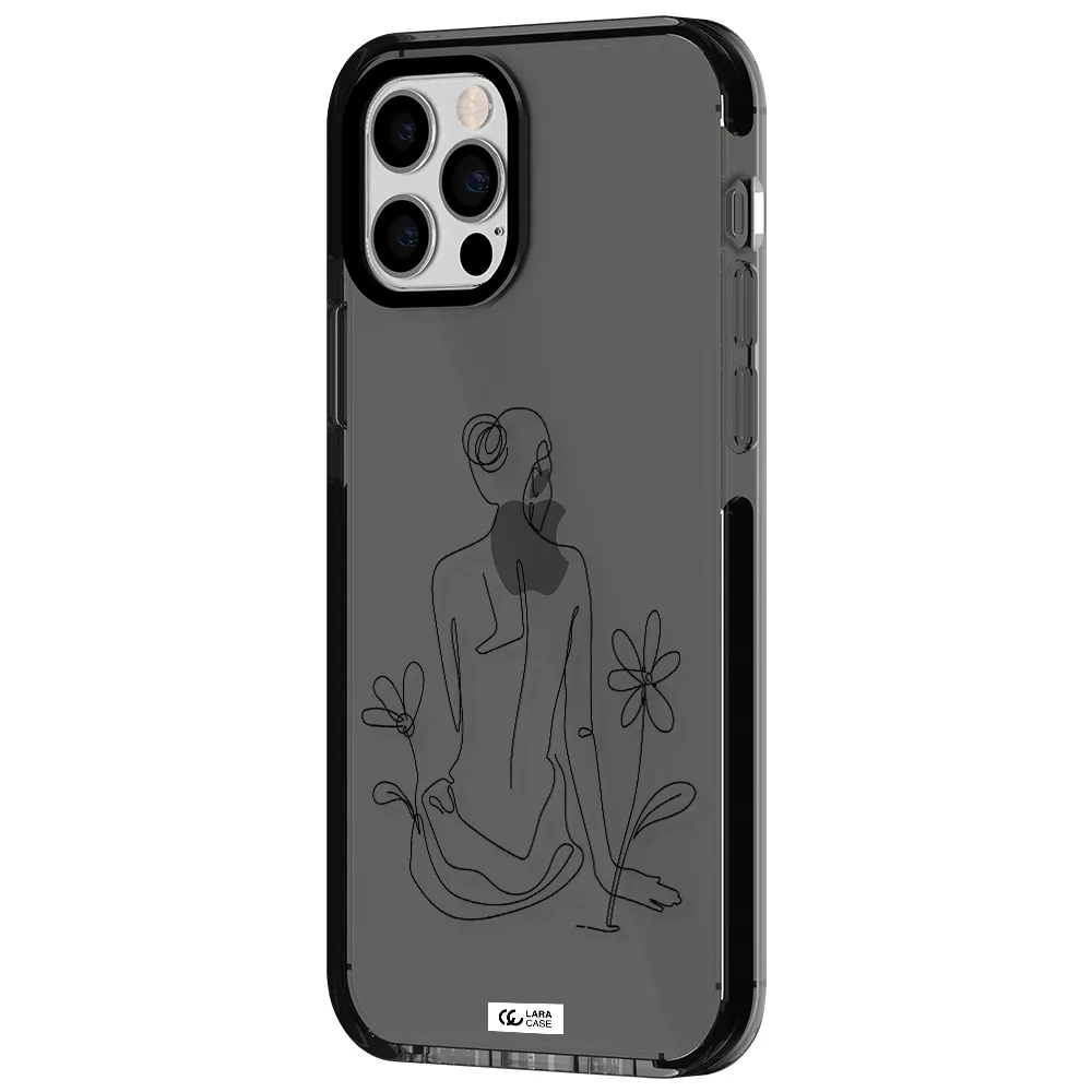 a woman sitting on a flower Apple iPhone 12 pro impact Smoke Black Case